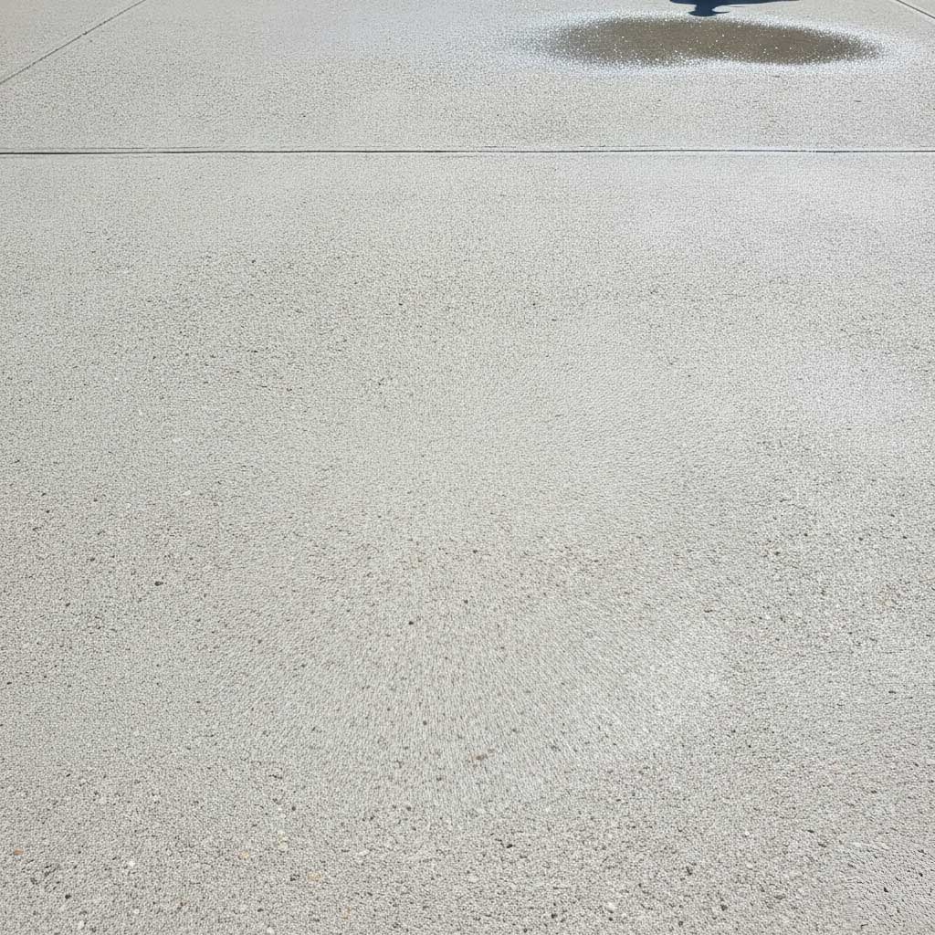 Clean concrete driveway surface with a control joint line, showing professional pressure washing and concrete cleaning results in Fond du Lac, Wisconsin